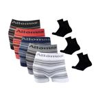 Kit 5 Cuecas Boxer Microfibra MEN Adulto + 5 Pares Meias Sport Longa M11