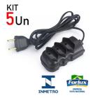 Kit 5 extensão eletr. 3 tomadas 2 metros bipolar preta