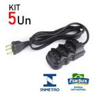 Kit 5 Extensão Elétrica 3 Metros com 3 Tomadas Tripolar Preto Bivolt 10A