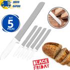 Kit 5 Faca Para Cortar Pão Em Inox N8 de Serra Grande Ideal Torta Pão Caseiro Panificadora Cozinha