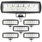 Kit 5 Farol Milha 6 Leds 18w 12v/24v Retangular Universal Caminhão Carro Suv Trator Moto Onibus Off Road Trilha 6000k