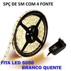 Kit 5 Fita Led 5050 3000k Branco Quente Bivolt A Prova D'água - DGS