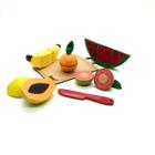 Kit 5 Frutinhas Montessori madeira frutas corte Faca + Tabua