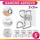 Kit 5 Gancho Adesivo Aço Inox Acabamento Metálico Universal de Parede Multiuso Organizador Autocolante