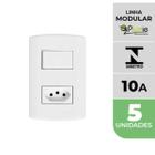 Kit 5 Interruptores 1 Tecla Simples + Tomada 10A Pluzi Modular Pluzie 4x2 branca