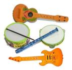 Kit 5 Itens Violão Pandeiro Flauta Tambor Brinquedo Infantil