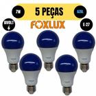 Kit 5 lampada led bulbo a60 7w e-27 azul bivolt foxlux