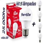 Kit 5 Lâmpadas Led Bulbo 9w Bivolt Soquete E27 kian Cor Da Luz Branca