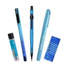 Kit 5 Lapiseira 0.5 Azul+Caneta+Marca Texto+Borracha+Grafite