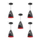 Kit 5 Luminária Pendente Bala Nova Com Interior Vermelho Com Fiação 110/220v - Luminárias Navarro