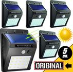 Kit 5 Luminárias Solar Led Branco Iluminação Forte Com Sensor de Presença Movimento Rua Parede Muro Jardim Prova D'água