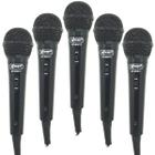 Kit 5 Microfones Dinâmico c/ Fio P10 P2 Cabo 2,8 Metros Karaokê e Caixa de Som Knup KP-M0011 Preto