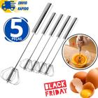 Kit 5 Mixer Semi Automático Giratório em Inox Misturador de Ingredientes Mexer Ovos Gema Chantilly - HM