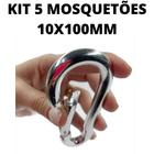 Kit 5 mosquetao trava simples 10x100mm 350kg esporte