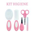 Kit 5 Peças Higiene do Bebê Pimpolho Escova Pente Tesourinha Cortador de unhas Infantil Rosa