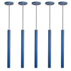 Kit 5 Pendente Luminária Tubo Azul 50 Cm