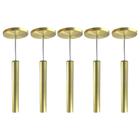 Kit 5 Pendente Luminária Tubo Dourado Cabo Cristal 30 Cm