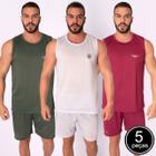 Kit 5 Pijamas Malha Masculino Liso Short e Regata Curto Verão