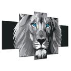 Kit 5 Placa Quadro Decorativo 3D Borda infinita Leão Cinza