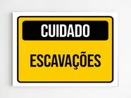 kit 5 placas de sinalização cuidado escavações aviso mdf