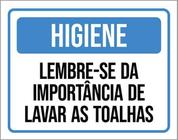 Kit 5 Placas Higiene Lembre-Se Importância Lavar Toalhas