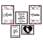 Kit 5 Placas Quadros Decorativos Mdf Frases Amor Gratidão Fé