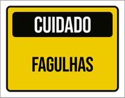 Kit 5 Placas Sinalização - Cuidado Fagulhas Amarela