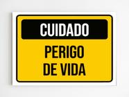 kit 5 placas sinalização cuidado perigo de vida aviso mdf