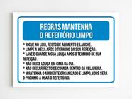 Kit 5 Placas sinalização regras mantenha refeitório limpo