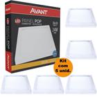 Kit 5 Plafon Painel Led Avant Alu 24W Amarelo 3000K 1680 Lúmens Quadrado de Sobrepor 30x30cm Bivolt