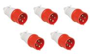 Kit 5 Plug Industrial 3P+T 16A Vermelho 6H 380/440V Omg 4076