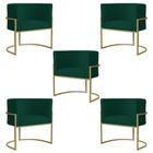 Kit 5 Poltronas Decorativa Sala de Estar Luana Base Gold Suede Verde - Montanaris Decor - MD MONTANARIS DECOR