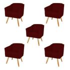 Kit 5 Poltronas Decorativas San Diego Sala de Estar Tecido Veludo Marsala Kimi Decor