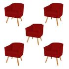 Kit 5 Poltronas Decorativas San Diego Sala de Estar Tecido Veludo Vermelho Kimi Decor