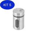 Kit 5 Porta Condimentos Saleiro Pimenteiro Inox com Visor