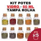 Kit 5 Potes de Vidro com Rolha 60ml - Porta Temperos