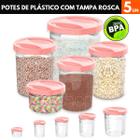 Kit 5 Potes Porta Mantimentos Alimentos Plástico Com Tampa