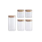 kit 5 Potes Vidro Quadrado 600/800/1100ml Flat Bambu