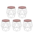 Kit 5 Puff Banqueta Luna Decorativo Sala Quarto Ferro Branco Assento MDF Rosa - Ahazzo Móveis