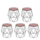 Kit 5 Puff Banqueta Luna Decorativo Sala Quarto Ferro Cinza Assento MDF Rosa - Ahazzo Móveis