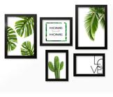 Kit 5 Quadros Decorativo Mosaico Folhagem Planta