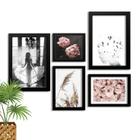 Kit 5 Quadros Decorativos Com Moldura Bailarina Rosas