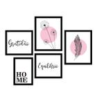 Kit 5 Quadros Decorativos Mdf Frases Amor Gratidão Sala