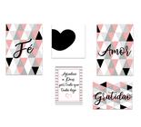 Kit 5 Quadros Decorativos Mdf Frases Sala Fé Amor Gratidão