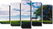 Kit 5 Quadros Decorativos Paisagem Banco No Gramado Verde