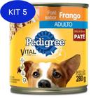 Kit 5 Ração Úmida Patê Pedigree Pate Frango Lata 280G