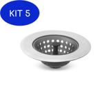 Kit 5 Ralo De Pia Com Cesto Inox E Silicone 11X4,5Cm