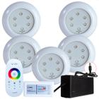 Kit 5 Refletores Led 9w RGB ABS e Comando para Iluminação Piscina - Hidramax