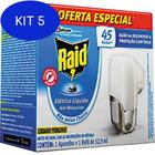 Kit 5 Repelente Elétrico Raid Líquido 45 Noites Aparelho com