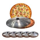 Kit 5 Suportes Bandeja Para Cortar E Servir Pizza 35Cm Com Tampas